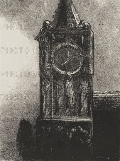 A Bell was Sounding in the Tower, from The Juror, 1887, Odilon Redon, French, 1840-1916, France, Lithograph in black on ivory China paper collé, laid down on white wove paper, 205 × 155 mm (image/chine), 446 × 318 mm (sheet)