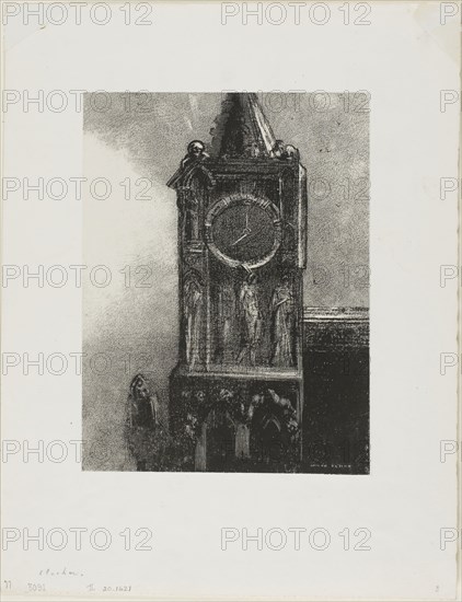 A Bell in the Tower Was Ringing the Hour, plate 4 from Edmond Picard’s Le Jure, 1887, Odilon Redon, French, 1840-1916, France, Lithograph in black on ivory China paper laid down on white wove paper, 205 × 155 mm (image/chine), 318 × 246 mm (sheet)