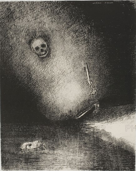 The Dream has Ended in Death, from The Juror, 1887, Odilon Redon, French, 1840-1916, France, Lithograph in black on ivory China paper collé, laid down on white wove paper, 237 × 187 mm (image/chine), 443 × 316 mm (sheet)
