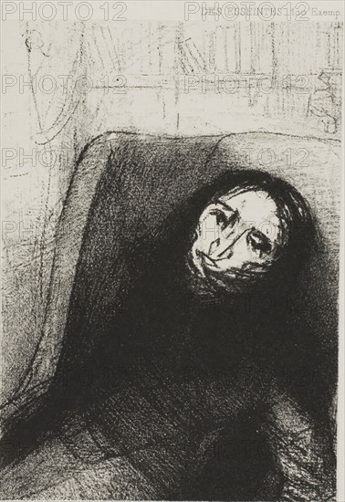 Des Esseintes, Frontispiece for A Rebours by J.K. Huysmans, 1888, Odilon Redon, French, 1840-1916, France, Lithograph in black on light gray China paper laid down on white wove paper, 128 × 90 mm (image/chine), 416 × 306 mm (sheet)