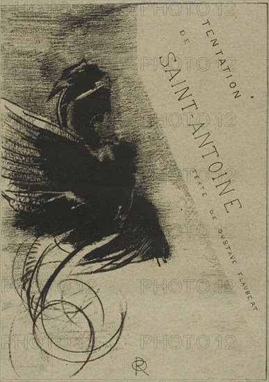 Cover-Frontispiece for the Temptation of St. Anthony, 1888, Odilon Redon, French, 1840-1916, France, Bi-fold portfolio cover with lithograph in black on blue-green wove paper, 197 × 137 mm (image), 448 × 317 mm (sheet)