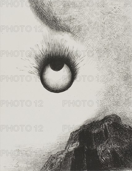 Everywhere eyeballs are aflame, plate 9 from The Temptation of Saint Anthony (1st series), 1888, Odilon Redon, French, 1840-1916, France, Lithograph in black on ivory China paper, laid down on ivory wove paper, 205 × 159 mm (image/chine), 423 × 314 mm (sheet)