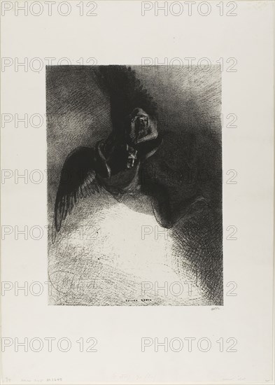 Frontispiece to A Gustave Flaubert (To Gustave Flaubert), 1889, Odilon Redon, French, 1840-1916, France, Lithograph in black on ivory China paper laid down on ivory wove paper, 277 × 204 mm (image/chine), 441 × 314 mm (sheet)
