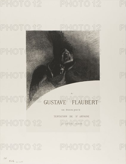 Frontispiece to A Gustave Flaubert (To Gustave Flaubert), 1889, Odilon Redon, French, 1840-1916, France, Lithograph in black on ivory China paper laid down on ivory wove paper, 279 × 205 mm (image/chine), 445 × 316 mm (sheet)