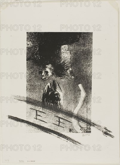Frontispiece for Iwan Gilkin’s Damnation de l’artiste, 1889, Odilon Redon, French, 1840-1916, France, Lithograph in black on ivory wove paper, 190 × 124 mm (image), 302 × 222 mm (sheet)