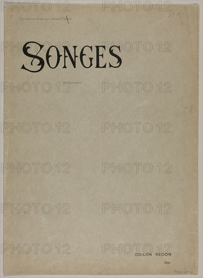 Portfolio Cover for Songes (Dreams), 1891, Odilon Redon, French, 1840-1916, France, Bi-fold lithographed portfolio cover printed in black on gray-green wove paper, 455 × 327 mm