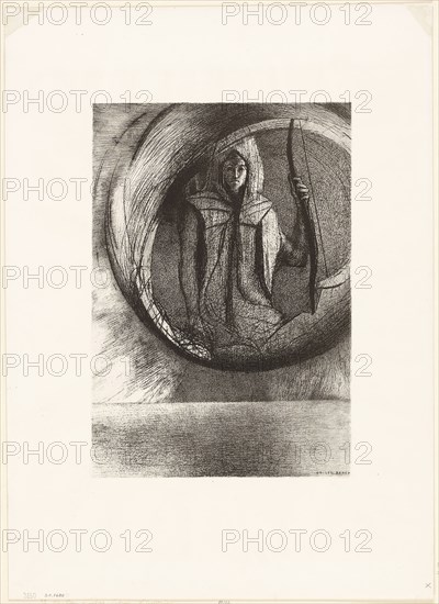And Beyond, the Astral Idol, the Apotheosis, plate 2 of 6, 1891, Odilon Redon, French, 1840-1916, France, Lithograph in black on ivory China paper laid down on off-white wove paper, 277 × 193 mm (image/chine), 439 × 315 mm (sheet)