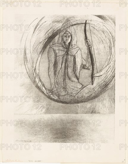 And Beyond, the Astral Idol, the Apotheosis, plate 2 of 6, 1891, Odilon Redon, French, 1840-1916, France, Lithograph in black on off-white wove paper, 287 × 226 mm (image), 356 × 277 mm (sheet)