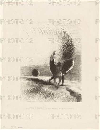 Beneath the Wing of a Shadow the Black Creature was Biting Energetically, plate 4 of 6, 1891, Odilon Redon, French, 1840-1916, France, Lithograph in black on light gray chine, 225 × 171 mm (image), 350 × 269 mm (sheet)