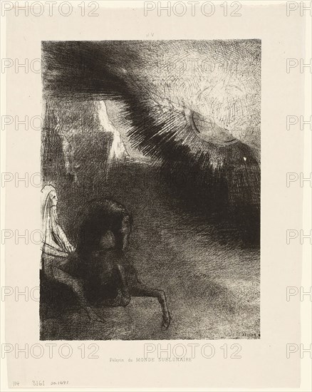 Pilgrim of the Sublunary World, plate 5 of 6, 1891, Odilon Redon, French, 1840-1916, France, Lithograph in black on light gray chine, 274 × 201 mm (image), 349 × 267 mm (sheet)