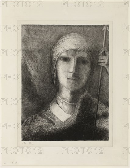 Parsifal, 1892, Odilon Redon, French, 1840-1916, France, Lithograph in black on ivory China paper laid down on ivory wove paper, 321 × 243 mm (image/chine), sheet: 348 × 264 mm (sheet), 451 × 348 mm (mount/sheet)