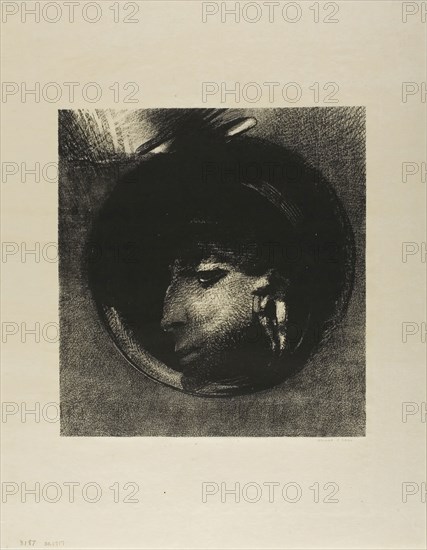 Auricular Cell, 1894, Odilon Redon, French, 1840-1916, France, Lithograph, with scraping on stone, in black on tan Japanese paper, 269 × 251 mm (image), 453 × 349 mm (sheet)