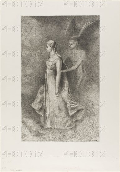 Obsession, 1894, Odilon Redon, French, 1840-1916, France, Lithograph in black on light gray China paper laid down on ivory wove paper, 364 × 228 mm (image), 365 × 229 mm (chine), 495 × 347 mm (sheet)