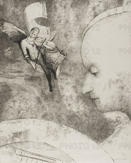 The Celestial Art, 1894, Odilon Redon, French, 1840-1916, France, Lithograph in black on off-white loose chine, 316 × 258 mm