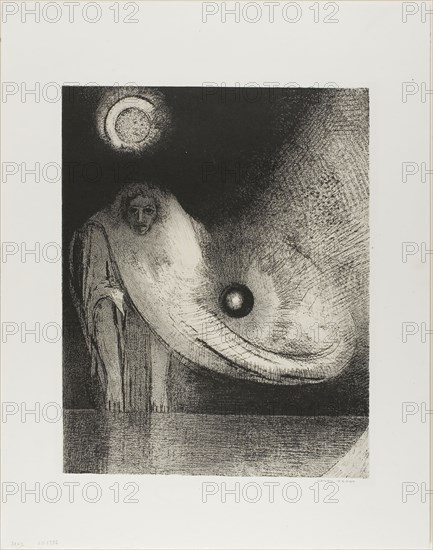 The Buddha, 1895, Odilon Redon, French, 1840-1916, France, Lithograph in black on cream China paper laid down on ivory wove paper, 315 × 250 mm (image), 330 × 261 mm (stone), 441 × 348 mm (sheet)