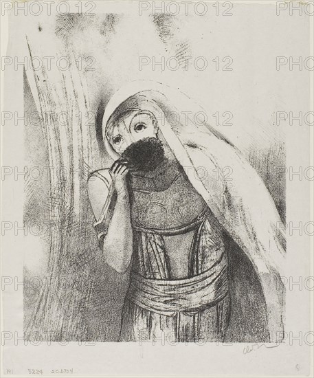 She Draws From Her Bosom a Sponge, Perfectly Black, and Covers it With Kisses, plate 8 of 24, 1896, Odilon Redon, French, 1840-1916, France, Lithograph in black on light gray loose chine, 194 × 155 mm (image), 220 × 182 mm (sheet)