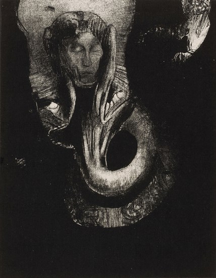Oannes: I, the first consciousness in Chaos, rose from the abyss to harden matter, to determine forms, plate 14 from The Temptation of Saint Anthony (3rd series), 1896, Odilon Redon, French, 1840-1916, France, Lithograph in black on ivory China paper laid down on ivory wove paper, 278 × 217 mm (image, overlaps chine), 451 × 360 mm (sheet)
