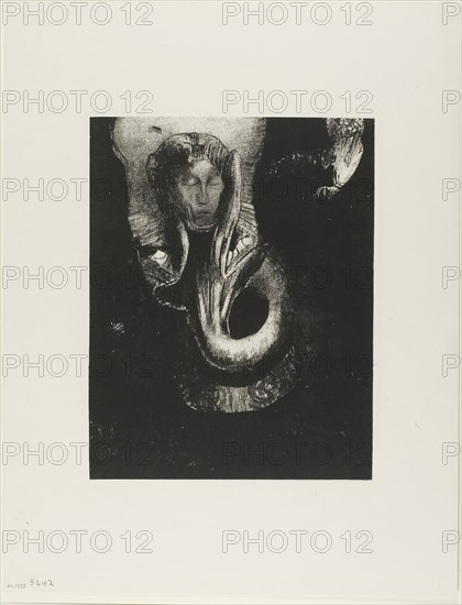 Oannes: I, the first consciousness in Chaos, rose from the abyss to harden matter, to determine forms, plate 14 from The Temptation of Saint Anthony (3rd series), 1896, Odilon Redon, French, 1840-1916, France, Lithograph in black on ivory China paper laid down on ivory wove paper, 278 × 217 mm (image), 279 × 218 mm (chine), 452 × 349 mm (sheet)