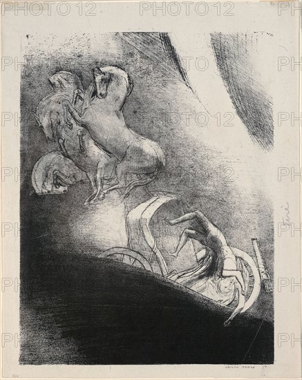 He Falls Head Foremost Into the Abyss, plate 17 of 24, 1896, Odilon Redon, French, 1840-1916, France, Lithograph in black on light gray loose chine, 279 × 214 mm (image), 315 × 250 mm (sheet)