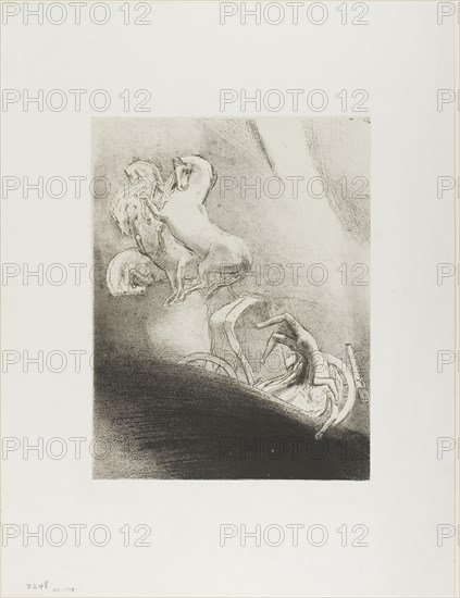 He Falls Head Foremost Into the Abyss, plate 17 of 24, 1896, Odilon Redon, French, 1840-1916, France, Lithograph in black on cream China paper laid down on ivory wove paper, 275 × 212 mm (image), 277 × 212 mm (chine), 452 × 347 mm (sheet)
