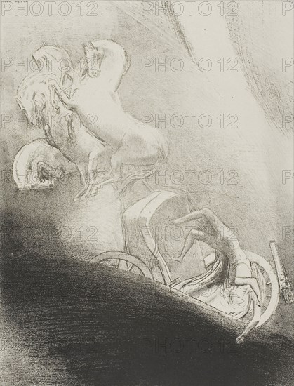 He Falls Head Foremost Into the Abyss, plate 17 of 24, 1896, Odilon Redon, French, 1840-1916, France, Lithograph in black on light gray China paper laid down on ivory wove paper, 278 × 212 mm (image/chine), 453 × 344 mm (sheet)