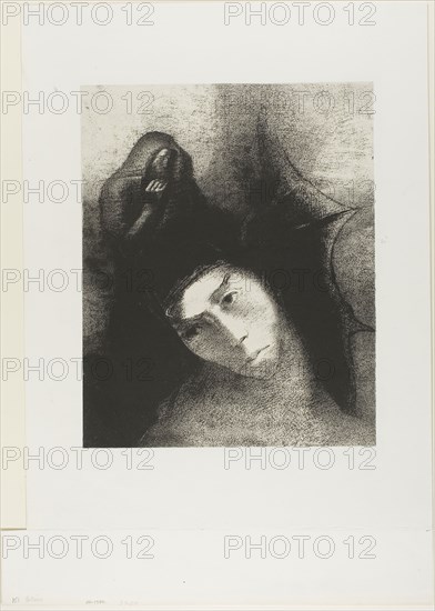 Anthony: What is the object of all this? The Devil: There is no object!, plate 18 of 24, 1896, Odilon Redon, French, 1840-1916, France, Lithograph in black on light gray China paper laid down on ivory wove paper, 308 × 250 mm (image), 310 × 250 mm (chine), 513 × 348 mm (sheet)