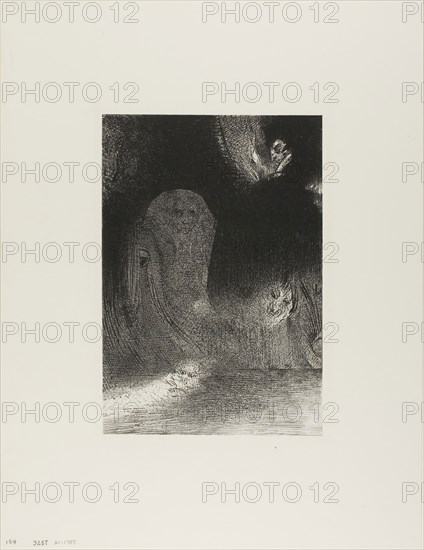 I Have Sometimes Seen in the Sky What Seemed Like Forms of Spirits, plate 21 of 24, 1896, Odilon Redon, French, 1840-1916, France, Lithograph in black on ivory China paper laid down on ivory wove paper, 265 × 184 mm (image/chine), 454 × 351 mm (sheet)