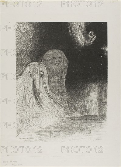 I Have Sometimes Seen in the Sky What Seemed Like Forms of Spirits, plate 21 of 24, 1896, Odilon Redon, French, 1840-1916, France, Lithograph in black on light gray loose chine, 270 × 205 mm (image), 373 × 274 mm (sheet)