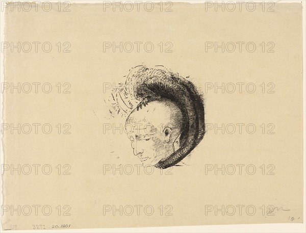 Frontispiece for Le mouvement idéaliste en peinture (The Idealist Movement in Painting) by André Mellerio, 1896, Odilon Redon, French, 1840-1916, France, Lithograph in black on cream Japanese paper, 82 × 86 mm (image), 162 × 228 mm (sheet)