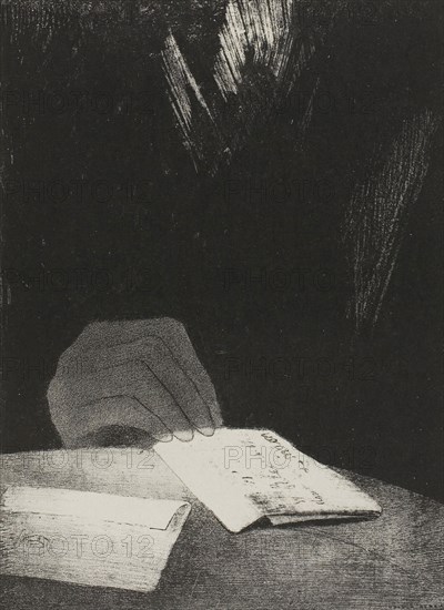 It Was a Hand, Seemingly as Much of Flesh and Blood as My Own, plate 4 of 6, 1896, Odilon Redon, French, 1840-1916, France, Lithograph in black on ivory China paper laid down on white wove paper, 245 × 178 mm (image/chine), 444 × 312 mm (sheet)