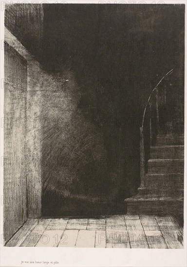 It Was a Hand, Seemingly as Much of Flesh and Blood as My Own, plate 4 of 6, 1896, Odilon Redon, French, 1840-1916, France, Lithograph in black on ivory China paper laid down on ivory wove paper, 245 × 178 mm (image/chine), 438 × 313 mm (sheet)