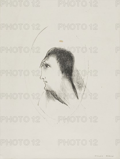 The Width and Flatness of [the] Frontal [Bone], plate 6 of 6, 1896, Odilon Redon, French, 1840-1916, France, Lithograph in black on ivory China paper laid down on ivory wove paper, 141 × 95 mm (image), 226 × 169 mm (chine), 384 × 279 mm (sheet)