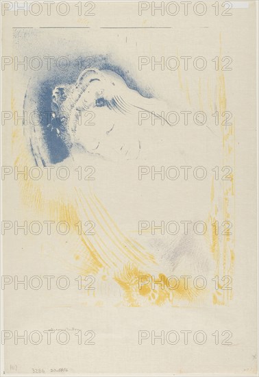The Shulamite, 1897, Odilon Redon, French, 1840-1916, France, Lithograph printed in blue, yellow, and violet on buff Japanese paper, 241 × 212 mm (image), 311 × 219 mm (sheet)