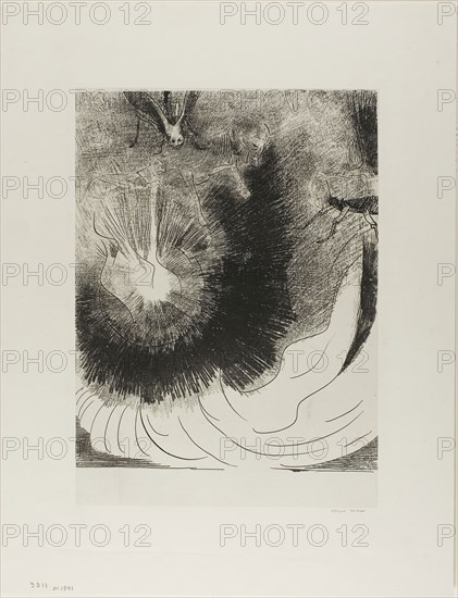 And There Fell a Great Star From Heaven, Burning as it Were a Lamp, plate 5 of 12, 1899, Odilon Redon, French, 1840-1916, France, Lithograph in black on ivory China paper laid down on ivory wove paper, 302 × 231 mm (image), 319 × 231 mm (chine), 453 × 348 mm (sheet)