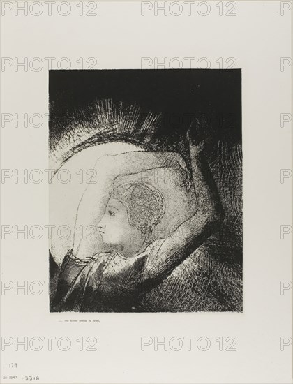 A Woman Clothed With the Sun, plate 6 of 12, 1899, Odilon Redon, French, 1840-1916, France, Lithograph in black on cream China paper laid down on ivory wove paper, 288 × 230 mm (image), 292 × 232 mm (chine), 452 × 347 mm (sheet)