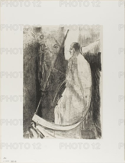 And Another Angel Came Out of the Temple Which is in Heaven, and He Also Having a Sharp Sickle, plate 7 of 12, 1899, Odilon Redon, French, 1840-1916, France, Lithograph in black on cream China paper laid down on ivory wove paper, 314 × 221 mm (image), 317 × 224 mm (chine), 451 × 346 mm (sheet)