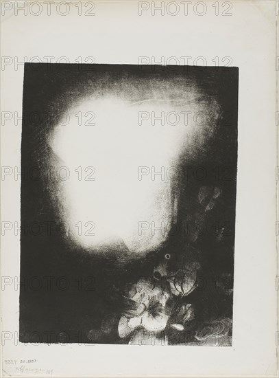 Head of Woman With Corsage of Flowers, 1900, Odilon Redon, French, 1840-1916, France, Lithograph in black on heavy ivory wove paper, from effaced stone, 250 × 196 mm (image), 341 × 252 mm (sheet)