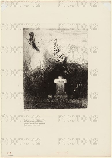 If On a Close Dark Night a Good Christian, Out of Charity, Behind Some Old Ruin, Buries Your Arched Body, plate 4 of 9, 1890, Odilon Redon, French, 1840-1916, France, Photogravure made from an original drawing, in black on ivory wove paper, 266 × 210 mm (plate), 445 × 312 mm (sheet)