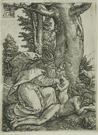 The Creation of Eve, plate one from Adam and Eve, 1540, Heinrich Aldegrever, German, 1502-c.1560, Germany, Engraving in black on ivory laid paper, 87 x 63 mm (sheet)