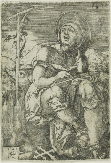 St. Anthony the Hermit, 1521, Sebald Beham, German, 1500-1550, Germany, Engraving in black on ivory laid paper, 89 x 62 mm (image/sheet, trimmed to plate mark)