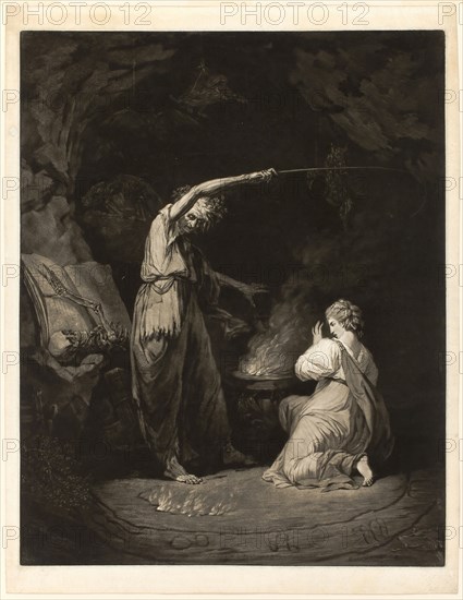 The Witches’ Cauldron or Incantation, 1772, John Dixon (English, born Ireland, 1720/30-1804), after John Hamilton Mortimer (English, 1740-1779), England, Mezzotint with touches of engraving in black on ivory laid paper, 610 × 485 mm (image/plate), 669 × 515 mm (sheet)