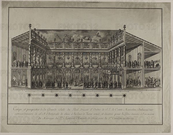 Side Elevation and Perspective of Grand Ballroom, n.d., Domenico Cagnoni, Italian, 18th century, Italy, Etching on paper, 356 x 472 mm (image), 399 x 518 mm (sheet)
