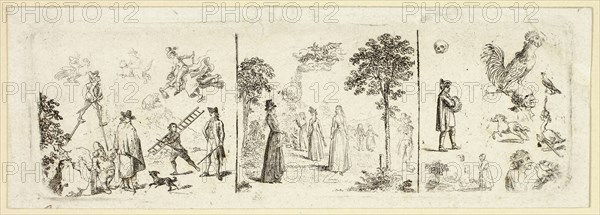 Various Sketches, 1800, Daniel Nikolaus Chodowiecki, German, 1726-1801, Germany, Etching on paper, 40 x 123 mm