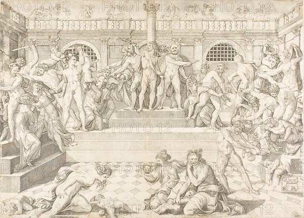 The Massacre of the Innocents, n.d., Marco Dente da Ravenna (Italian, about 1486–1527), after Baccio Bandinelli (Italian, 1488-1560), Italy, Engraving on paper, 412 x 574 mm