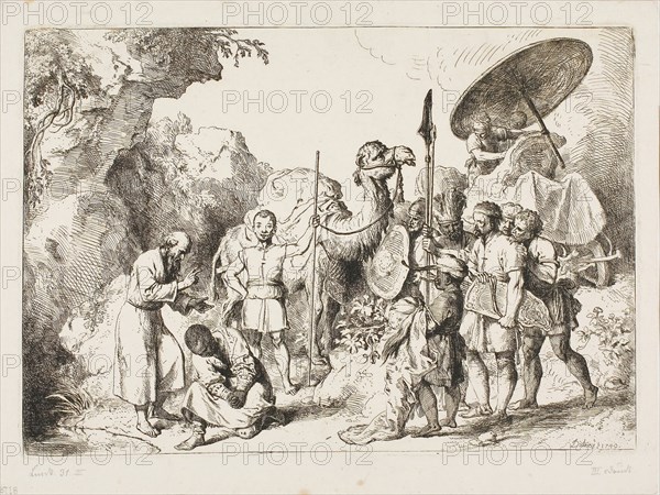 Baptism of the Chamberlain of Queen Candace of Ethiopia, 1740, Christian Wilhelm Ernst Dietrich, German, 1712-1774, Germany, Etching on paper, 182 x 272 mm