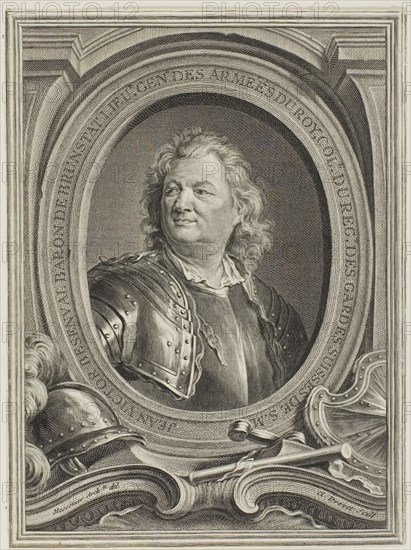 Portrait of Jean-Victor, Baron de Besenval, n.d., Claude Drevet (French, 1697-1781), after Justin Aurèle Meissonnier (French, 1675-1750), France, Engraving on ivory laid paper, 229 × 170 mm (image/sheet, cut within platemark)