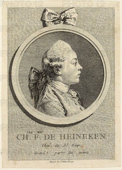 Portrait of Charles Frederick de Heincken, 1770, Augustin de Saint-Aubin, French, 1736–1807, France, Etching and engraving on ivory laid paper, 180 × 125 mm (image), 195 × 140 mm (sheet)