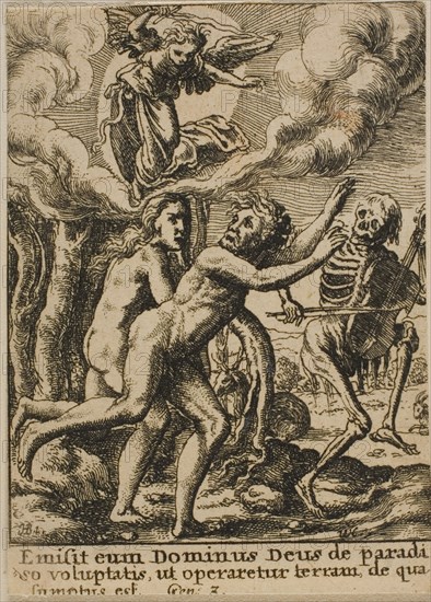 Expulsion from Paradise, 1651, Wenceslaus Hollar (Czech, 1607-1677), after Hans Holbein the younger (German, c.1497-1543), Bohemia, Etching on ivory wove paper, 73 × 53 mm (sheet, trimmed within plate mark)