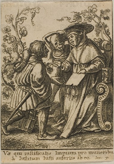 The Cardinal and Death, 1651, Wenceslaus Hollar (Czech, 1607-1677), after Hans Holbein the younger (German, c.1497-1543), Bohemia, Etching on ivory wove paper, 72 × 51 mm (sheet, trimmed within plate mark)