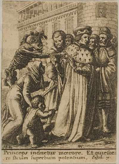 The Duke and Death, 1651, Wenceslaus Hollar (Czech, 1607-1677), after Hans Holbein the younger (German, c.1497-1543), Bohemia, Etching on ivory wove paper, 72 × 52 mm (sheet, trimmed within plate mark)